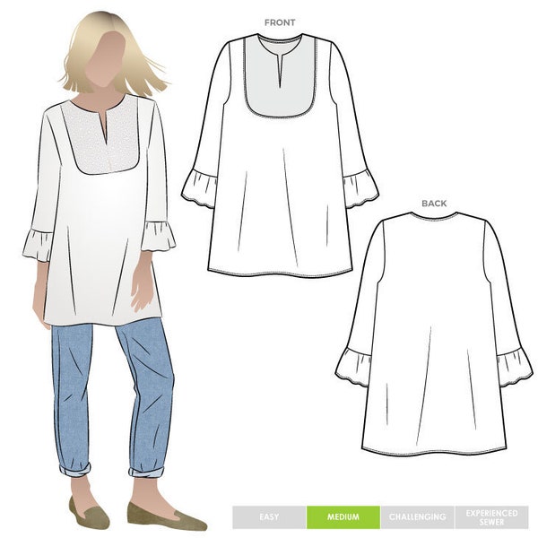 Culliver Woven Tunic // Sizes 10, 12 & 14 // Style Arc PDF Sewing Patterns for a Women's Tunic.