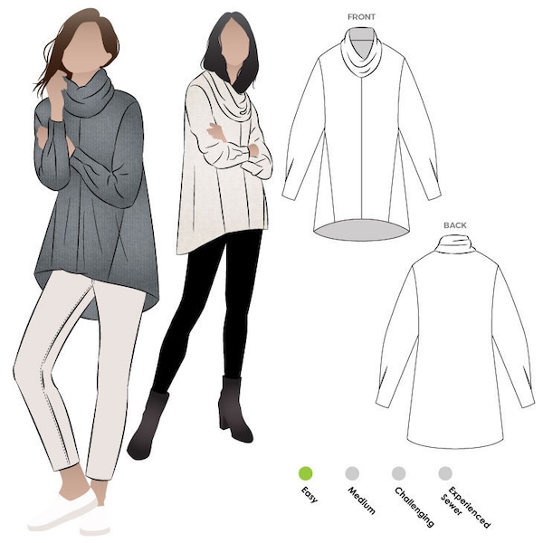 Freya Knit Tunic - Sizes 16, 18, 20 - PDF women's tunic top sewing pattern by Style Arc
