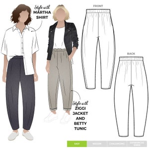 Women s Pant PDF Sewing Pattern Bob Woven Pant Size 10 12 14 PDF