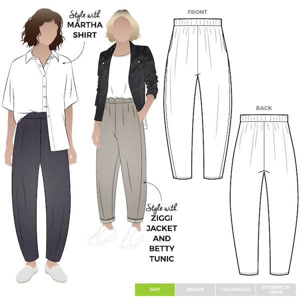 Women's Pant PDF Sewing Pattern - Bob Woven Pant - Size 10, 12, 14 - PDF pattern for printing at home by Style Arc