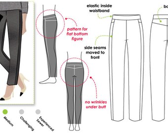 COPY SHOP (not tiled) - Women's Sewing Pattern - Flat Bottom Flo Pant - Sizes 12, 14, 16 - Stretch Woven Pull-on Pant Pattern by Style Arc