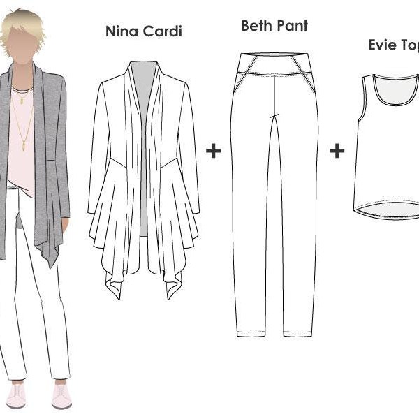 Style Arc Pattern Bundle - Nina, Evie, Beth - Sizes 10, 12 & 14 - Women's Pant, Top and Jacket PDF patterns for printing at home