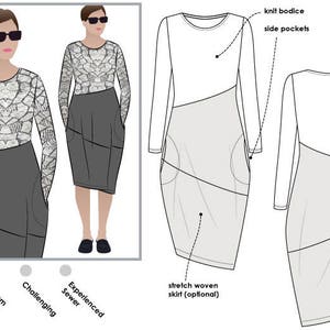 Style Arc Maisie Designer Dress - Sizes 22, 24, 26 - Women's cocoon shaped skirt with asymmetrical design lines Dress - PDF Sewing Pattern