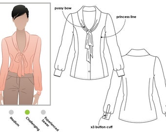 Tiffany Blouse PDF Sewing Pattern // Sizes 16, 18, 20 // Digital PDF sewing pattern by Style Arc