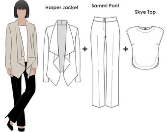 Style Arc Pattern Bundle - Harper, Skye, Sammi - Sizes 16, 18 & 20 - Women's Pant, Top and Jacket PDF patterns for printing at home