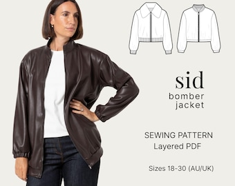 Sid Bomber Jacket, layered PDF sewing pattern | Sizes 18–30 (AU/UK)