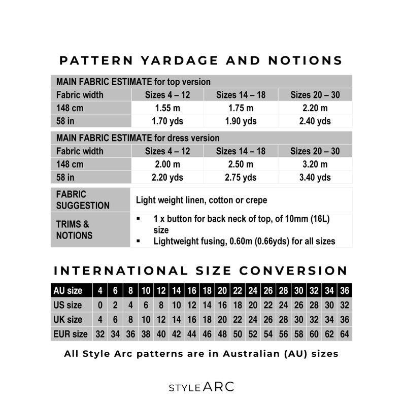 Arc de style Tailles 10 22 Haut tissé et robe Zalia Patron PDF à imprimer à la maison ou en imprimerie image 9