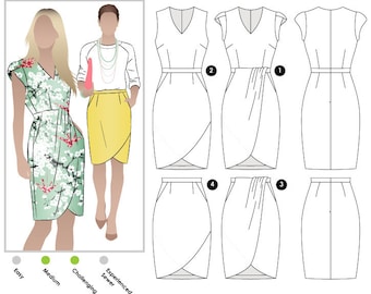PRINTSHOP ONLY (not tiled) - Tulip Dress - Sizes 16, 18, 20 - Women's dress and skirt PDF Sewing Pattern by Style Arc