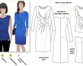 Kellie Jersey Dress/Top Sizes 10, 12 & 14 / Women's Dress Top Downloadable PDF Sewing Pattern by Style Arc / DIY clothing / Sewing Projects