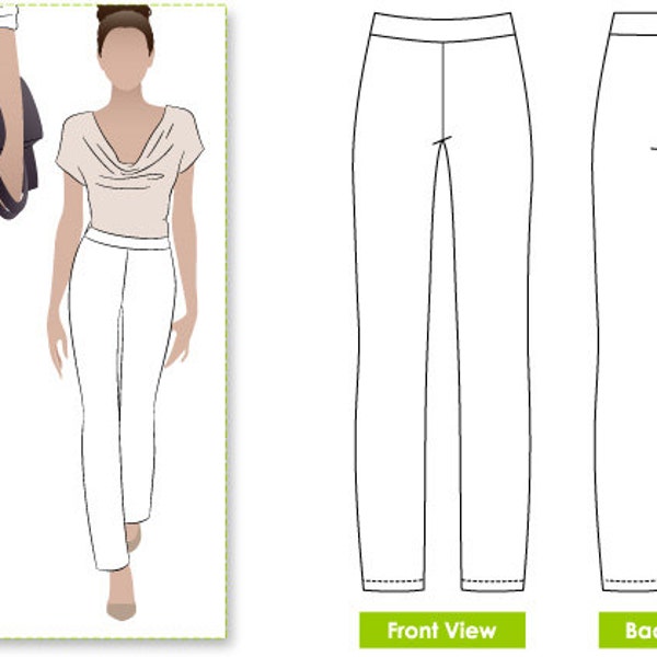 Pantalón elástico de Barb - Tallas 14, 16, 18 - Pantalón elástico tejido sin cordones Patrón de costura digital PDF para mujer por Style Arc