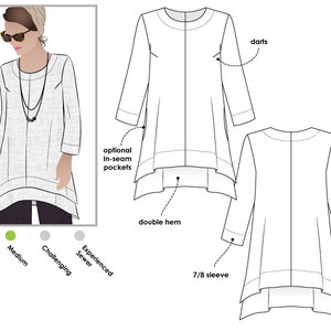 Daisy Designer Tunic - Sizes 18, 20, 22 - Women's Tunic Top PDF Sewing Pattern by Style Arc - Sewing Project - Digital Pattern