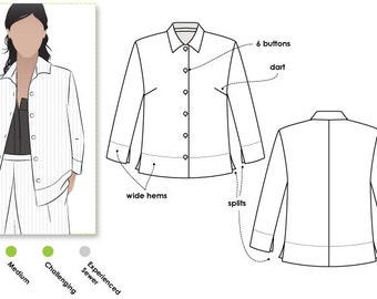 Marley Woven Shirt - Sizes 8, 10, 12 - Woven Shirt Sewing PDF Pattern by Style Arc - Sewing Projects - PDF pattern for instant download