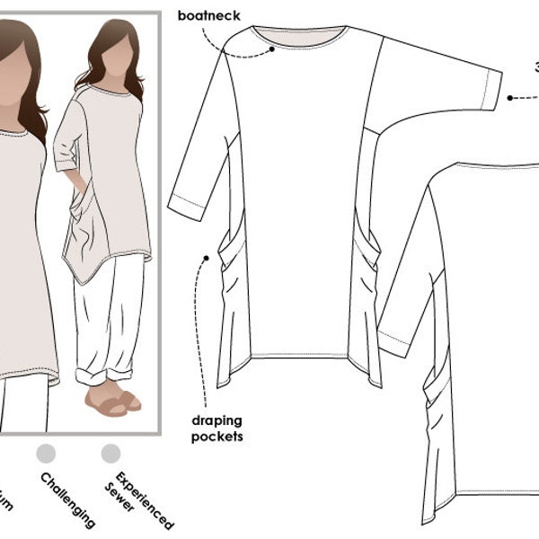 Kaye Tunic - Sizes 16, 18, 20 - Women's Tunic Top PDF Sewing Pattern by Style Arc - Sewing Project - Digital Pattern