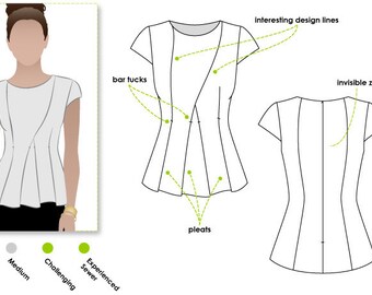 Cyd Top - Tailles 10, 12, 14 - Haut pour femme tissé PDF Patron de couture par Style Arc - Projet de couture - Modèle numérique