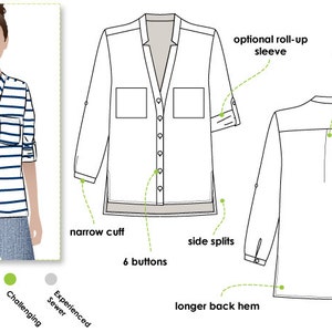 Elsie Woven Overshirt - Sizes 4, 6, 8 - Women's Sewing Pattern - Blouse Top PDF Sewing Pattern by Style Arc
