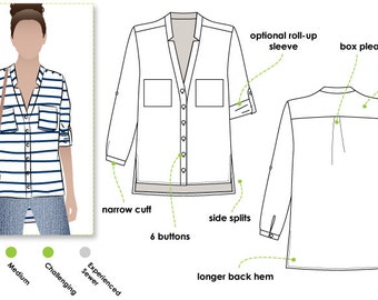 Elsie Woven Overshirt - Sizes 18, 20, 22 - Women's Sewing Pattern - Blouse Top PDF Sewing Pattern by Style Arc