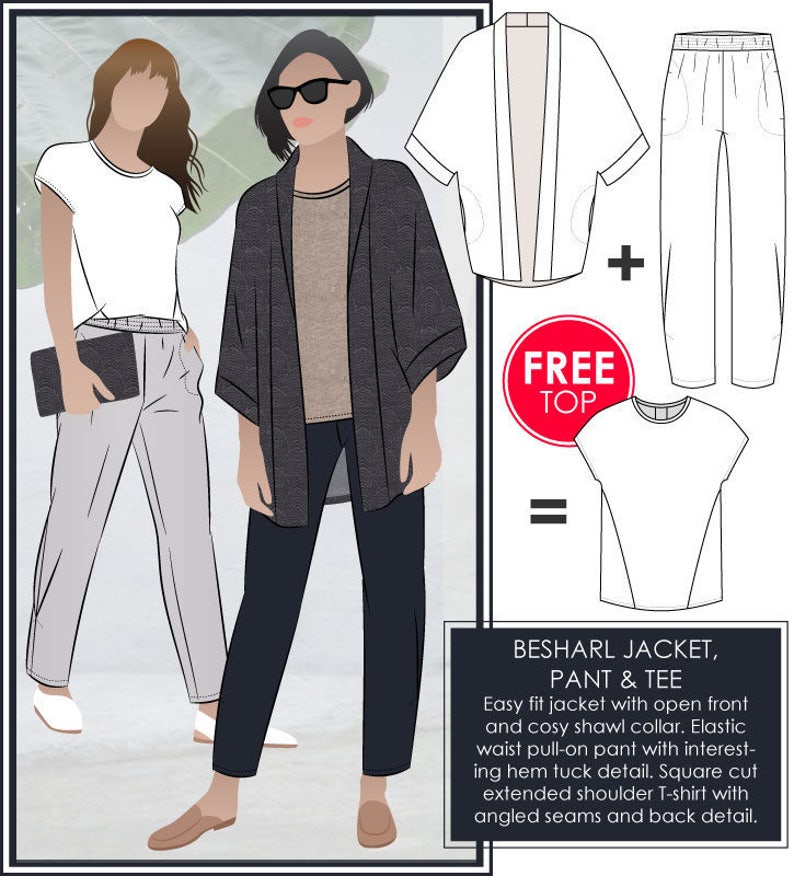 Besharl Discount Pattern Bundle // Sizes 10, 12 & 14 // Style Arc PDF Sewing Patterns for a Women's Jacket, T-shirt and Pant image 1