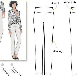 Julie Stretch Woven Pant - Sizes 12, 14 & 16 - PDF sewing pattern for women by Style Arc, Stretch Pants, Wide Waistband, DIY clothes project