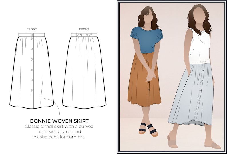 Bonnie Woven Skirt Sizes 4 6 8 Only Style Arc PDF - Etsy