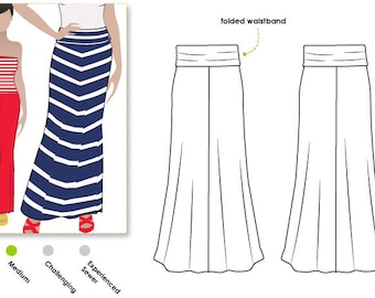 Imogen Knit Skirt - Sizes 16, 18 & 20 - Downloadable PDF Skirt Sewing Pattern for Women
