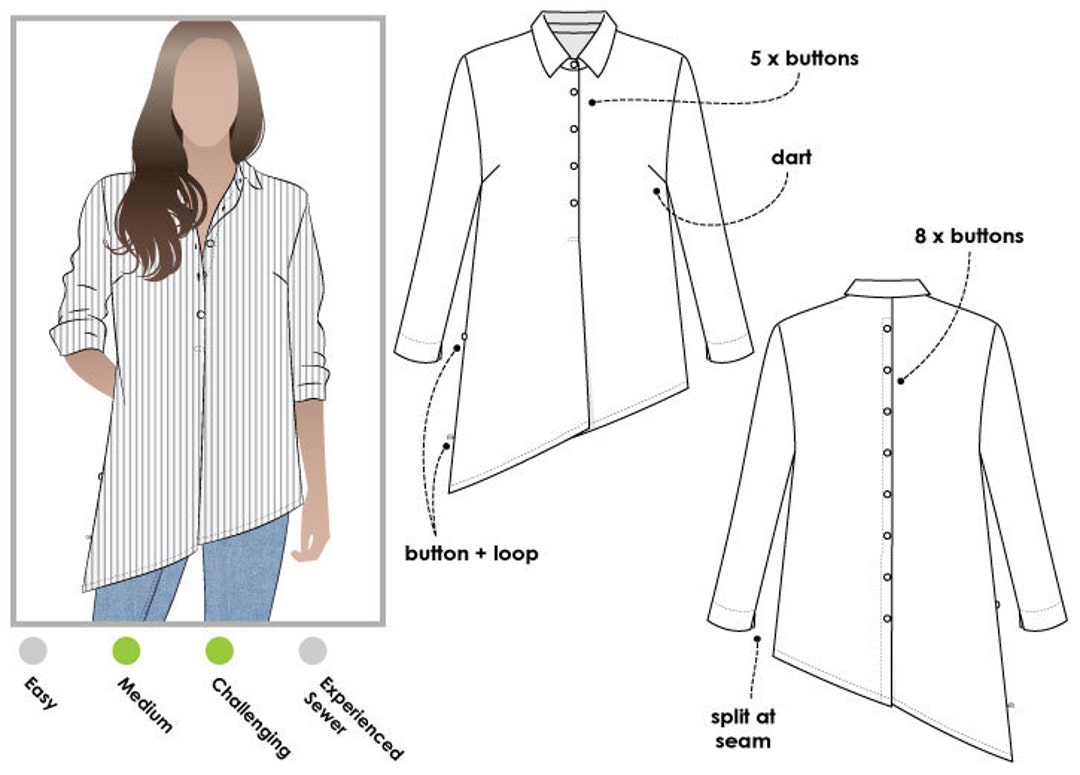 Crystal Overshirt PDF Sewing Pattern // Sizes 16, 18, 20 // Digital PDF ...