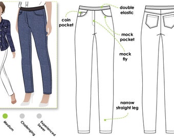 Misty Stretch Pull-on Jean // Sizes 10, 12 & 14 // Jeans Sewing Pattern for Women // DIY clothing // PDF pattern // Sewing Project