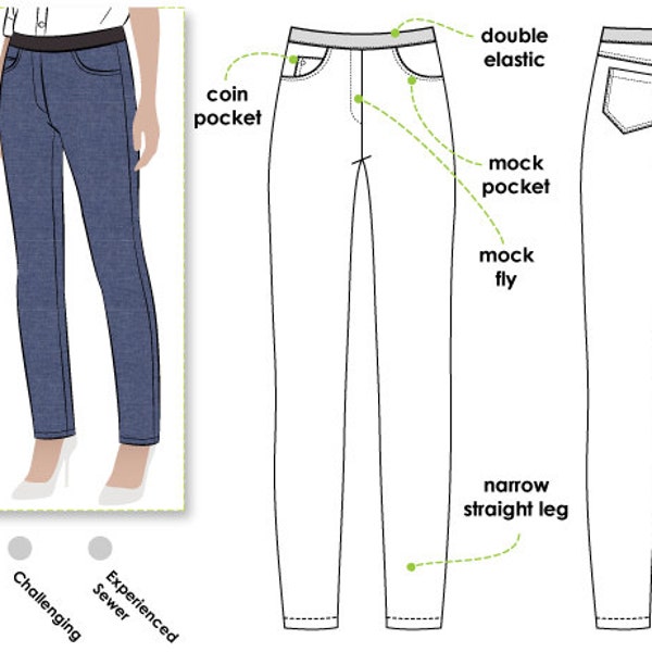 Misty Stretch Pull-on Jeans // Größen 16, 18 & 20 // Jeans Schnittmuster für Frauen // DIY Kleidung // PDF Schnittmuster // Nähprojekt