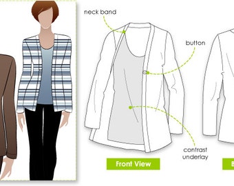 Fay Top / Cardigan Sewing Pattern - Sizes 10, 12 & 14 - Women's cardigan PDF sewing pattern by Style Arc