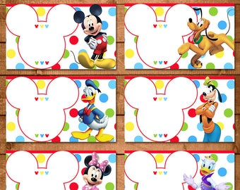 Tentes alimentaires Mickey Mouse Dots Chevron | Anniversaire de Mickey Mouse Clubhouse | Fête Minnie Mouse | Faveurs de Mickey Mouse | Étiquettes alimentaires Mickey Mouse