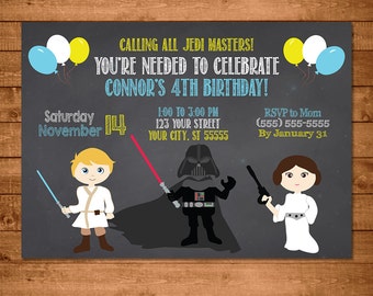 Star Wars Invitation Chalkboard Illustrations -- Star Wars Invite -- Star Wars Birthday -- Star Wars Party Favors