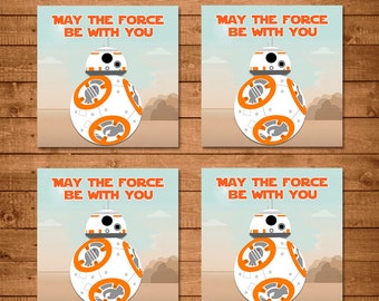 Star Wars BB8 Party Tag - Star Wars BB8 Favor Tags - Star Wars Candy Bag Labels - Star Wars Force Awakens BB8 Party Tags - 3x3 inches