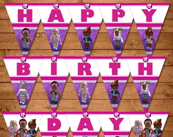 Girls Roblox Party Etsy - roblox girl birthday banner