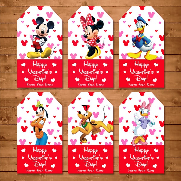 Mickey Mouse Valentine's Day Gift Tags - Pink Mickey Minnie School Valentines Cards - Mickey Printable - Mickey Valentine - Editable 101051