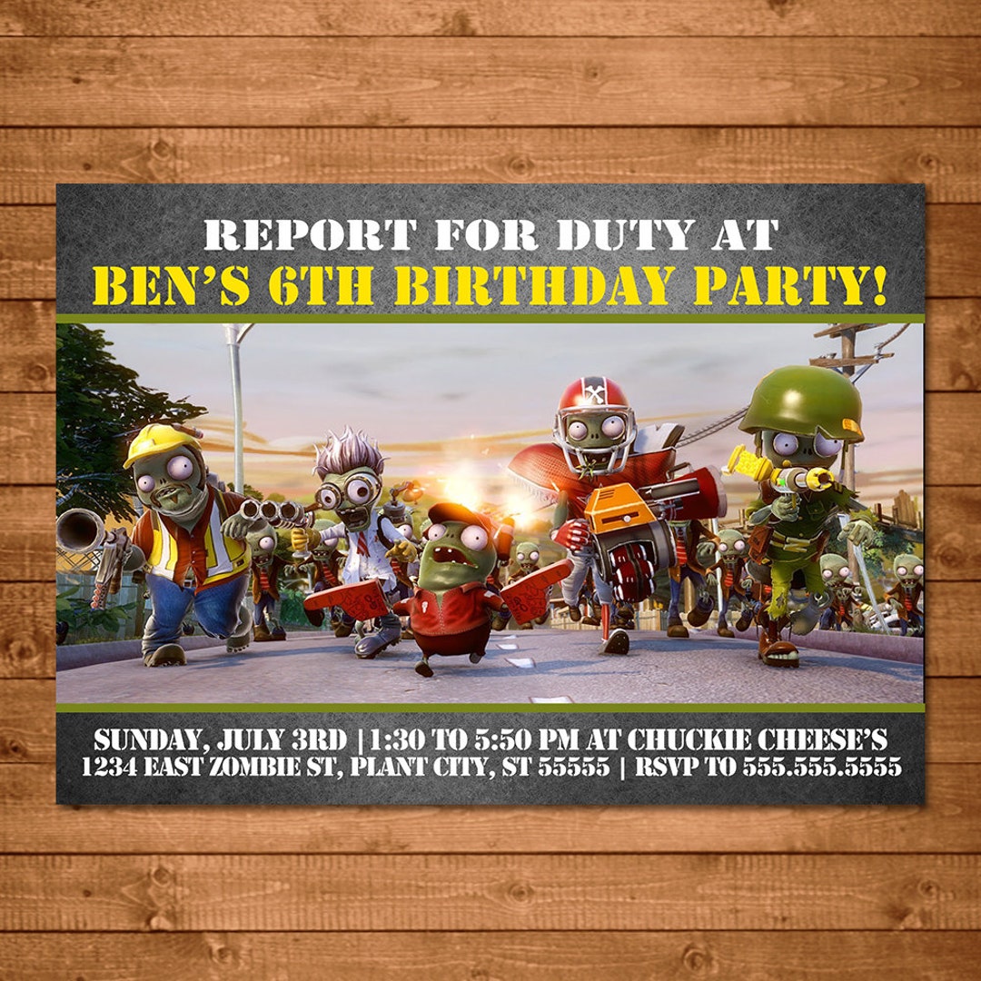 Plants Vs Zombies Invitation Garden Warfare Plants Vs Zombies Invite ...