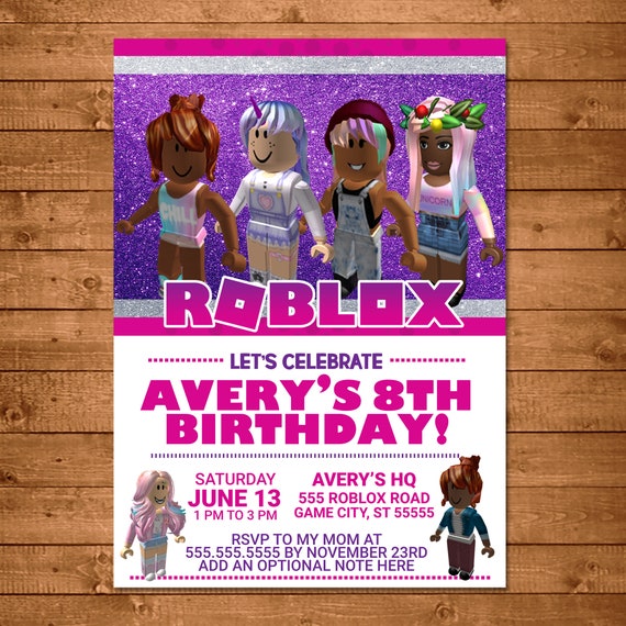 Girl Roblox Birthday Invitation Pink Roblox Invite Roblox Etsy - roblox 13 birthday code