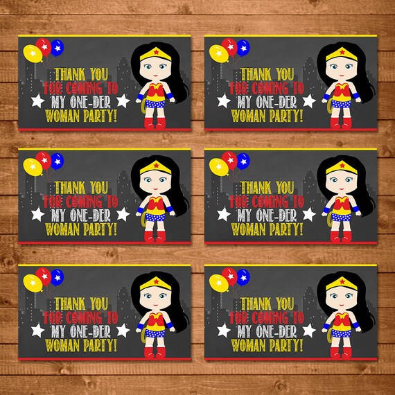 Wonder Woman Party Tags Chalkboard First Birthday Party Tags | Etsy