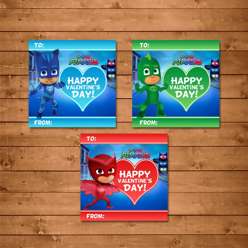 PJ Masks Valentine's Day Cards Catboy Owlette Gekko | Etsy