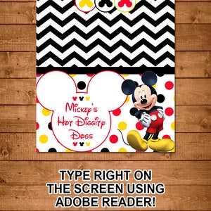 Mickey Mouse Food Tents Red, Yellow, Black Mickey Mouse Birthday Party Mickey Mouse Buffet Table Signs Mickey Mouse Food Labels 100819 image 2