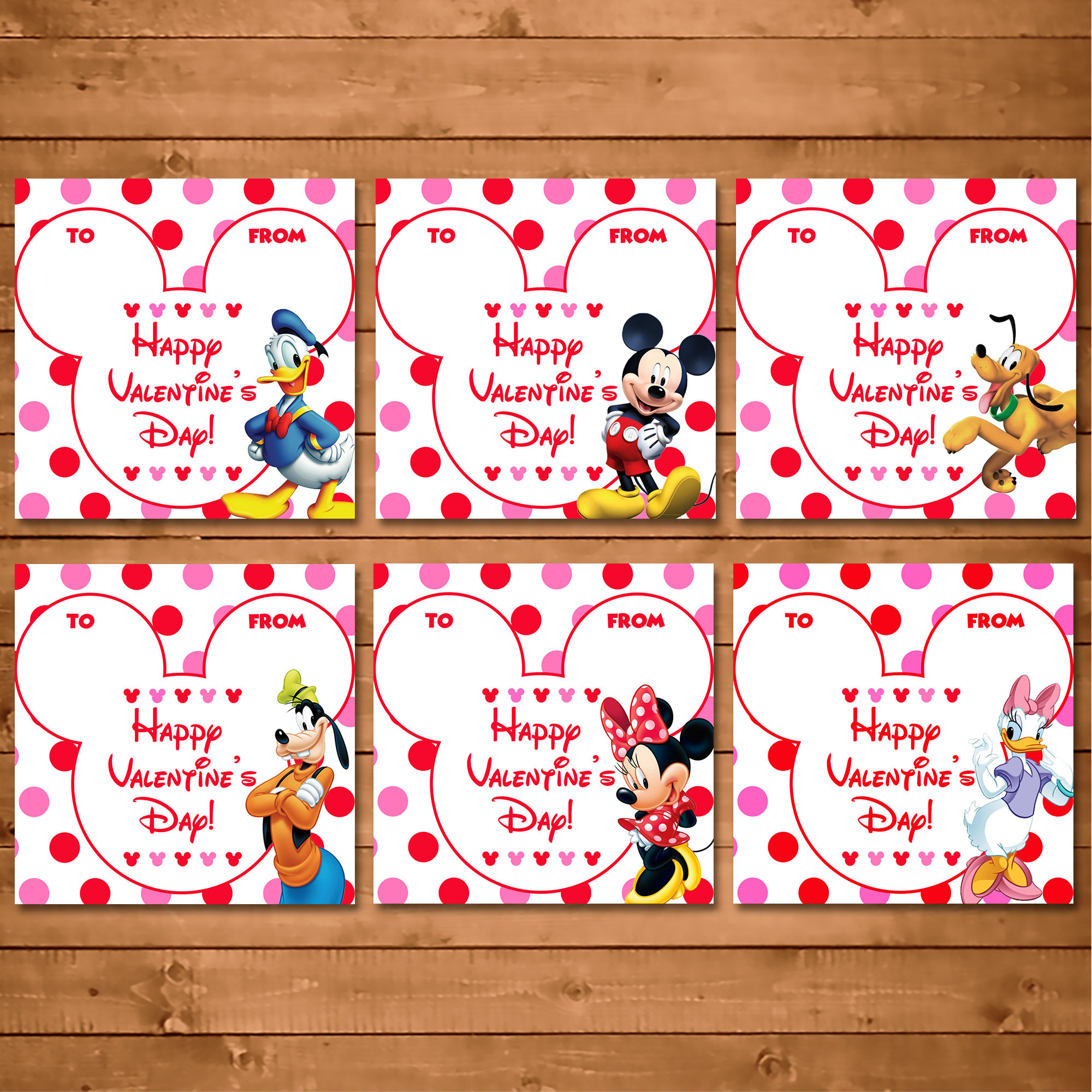Mickey Mouse Valentine's Day Cards Pink Mickey Minnie Etsy