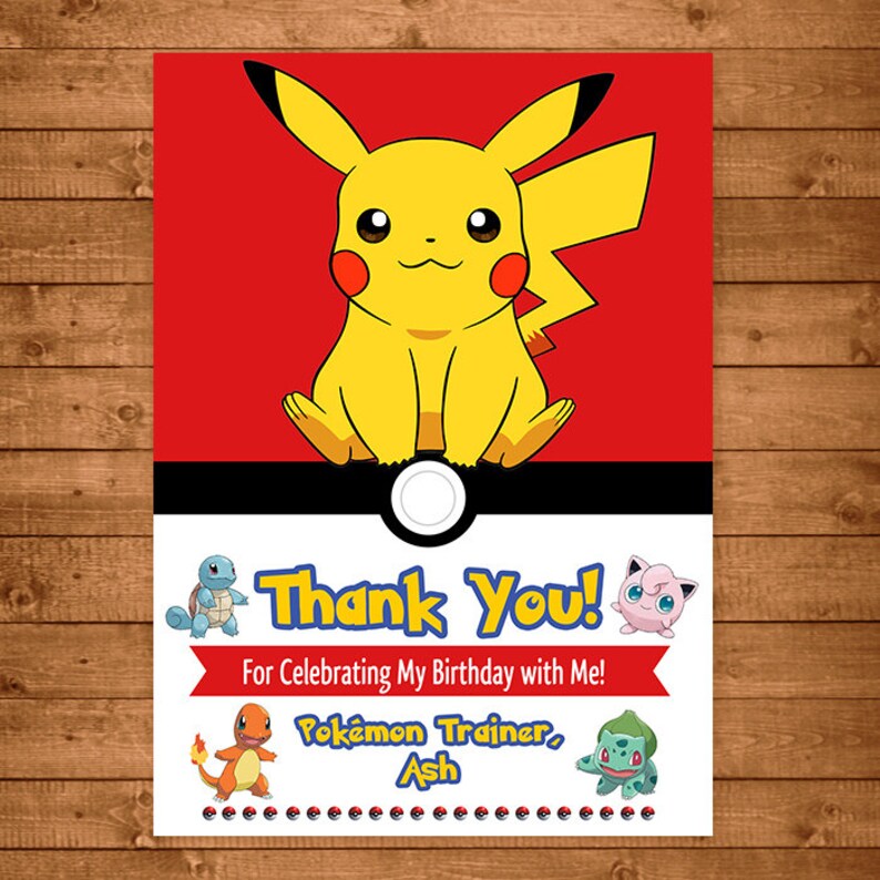 Pokemon Pikachu Thank You Card Pokemon Pikachu Thank You Etsy