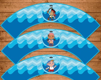 Jake and the Neverland Pirates Cupcake Wrappers Blue Chevron -- Neverland Pirates Party Favors -- Neverland Pirates Birthday -- JNLP