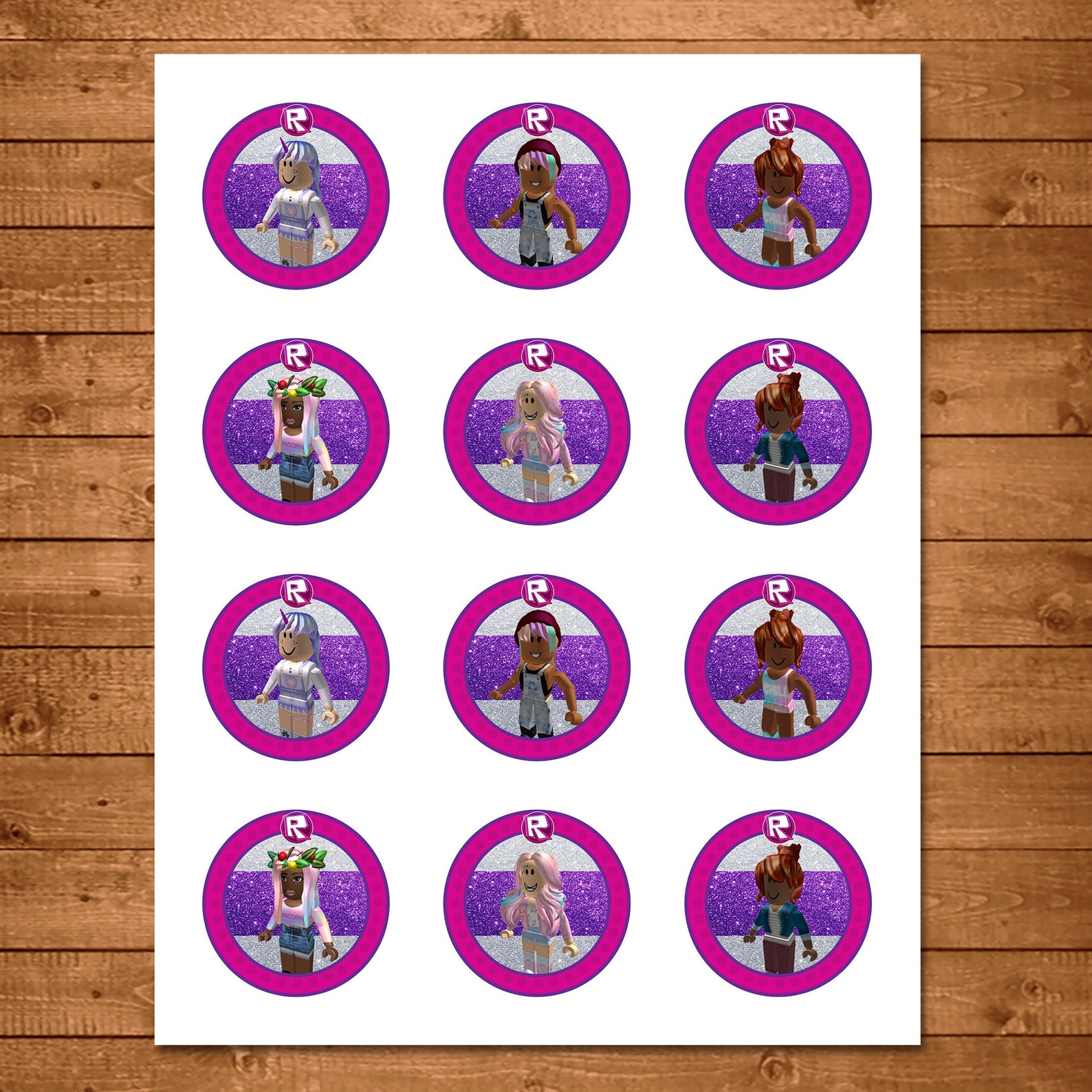 girl roblox cupcake toppers pink roblox stickers roblox etsy