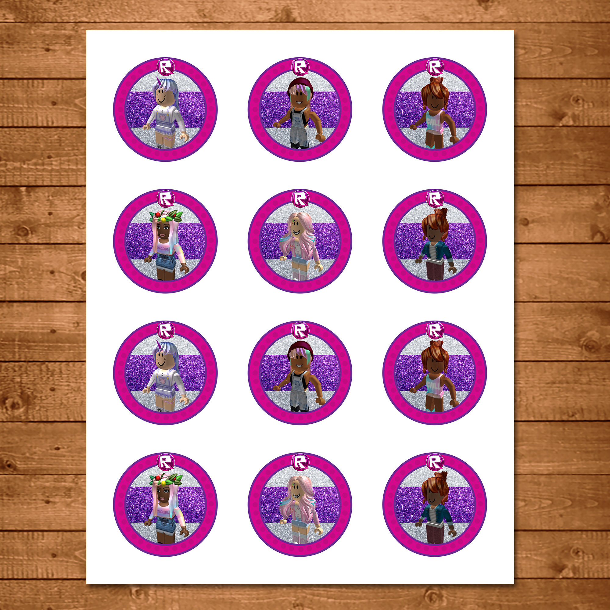 girl roblox cupcake toppers pink roblox stickers roblox etsy