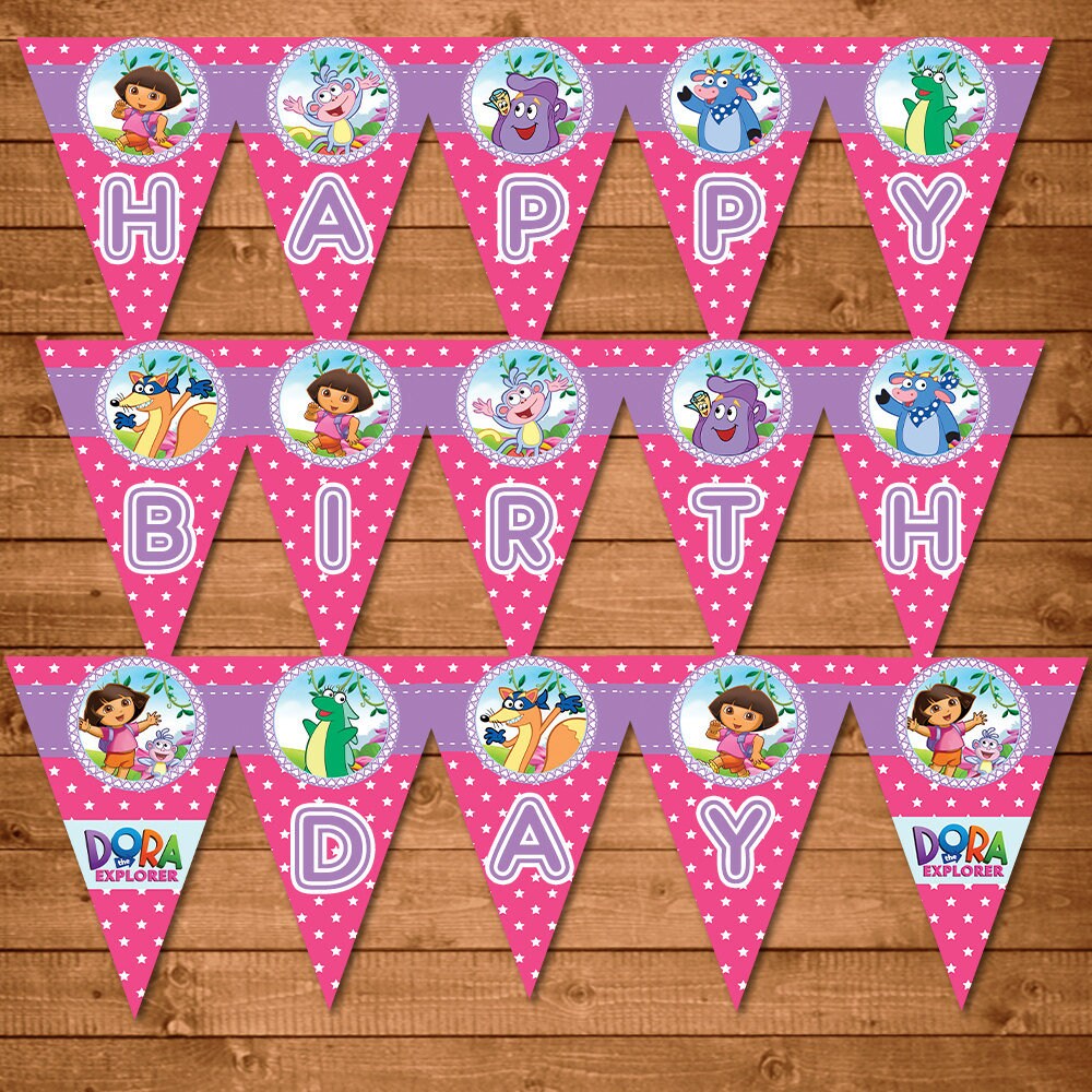Dora the Explorer Birthday Banner Pink Dora Party Banner - Etsy
