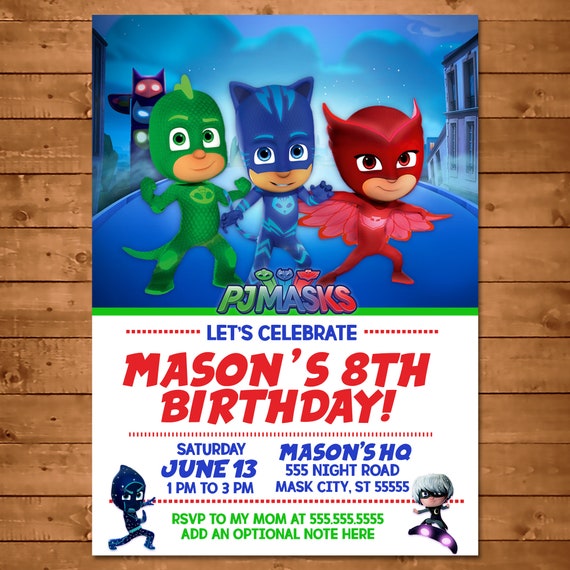 PJ Masks Invitation PJ Masks Invite PJ Masks Birthday Pj | Etsy