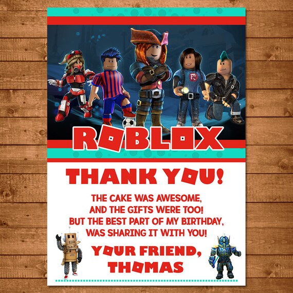 Roblox Birthday Thank You Card Roblox Thanks Roblox Party Etsy - roblox cards roblox thank you tags instant download etsy