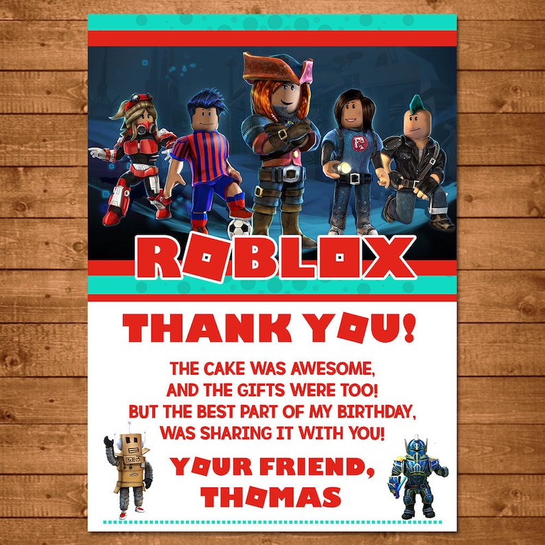 Roblox Birthday Thank You Card Roblox Thanks Roblox Party Favors Roblox Printable Party Printables Video Game Birthday 100700 - 