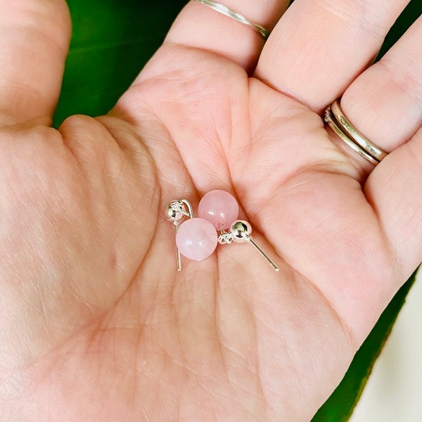 Rose Quartz Stud Earrings, Stud Crystal Earrings, Rose Quartz Earrings, Rose Quartz Jewelry,