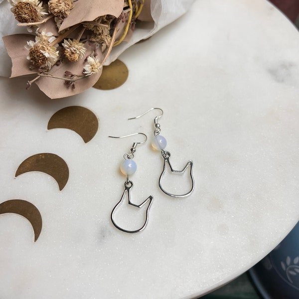 Opalite Cat Earrings, Opalite Earrings, Opalite, Opalite Jewelry, Crystal Earrings, Crystal Jewelry, Cat Jewelry,