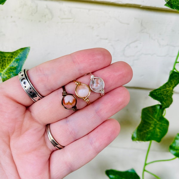 Flower Agate Wire Wrapped Rings, Wire Wrapped, Flower Agate Rings, Flower Agate, Flower Agate Jewelry, Rings, Crystal Rings,